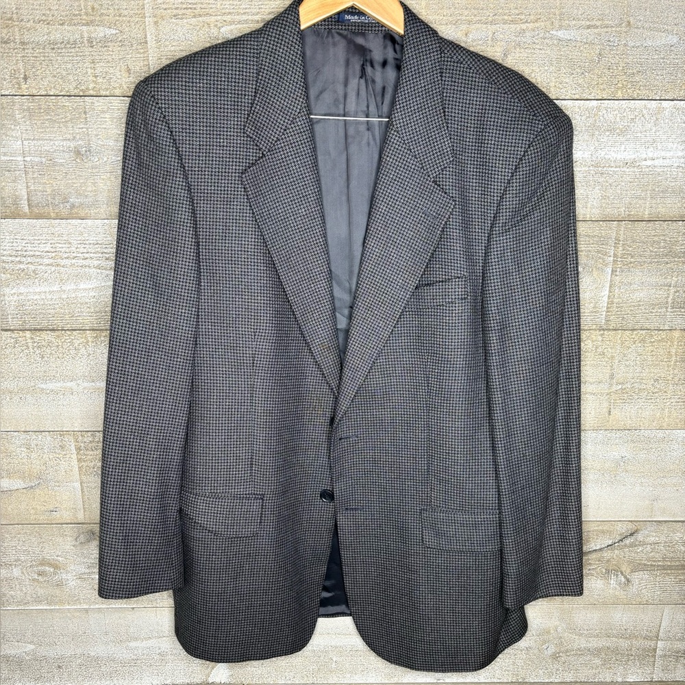 Kasper vintage wool silk grey plaid mens blazer sport coat jacket 40R